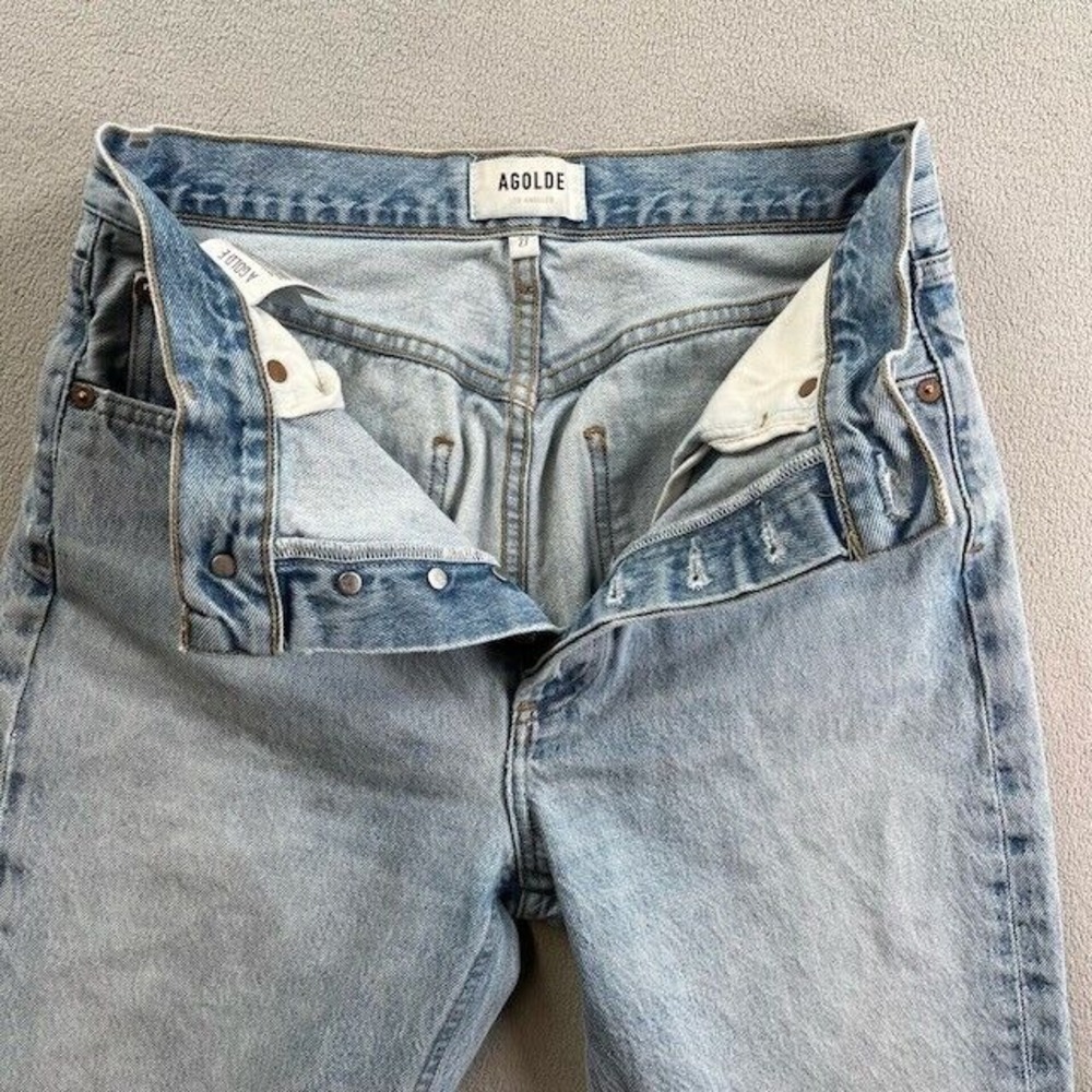 Agolde Jeans Womens 27 Blue Riley High Rise Straight Crop Frayed Hem Streetwear - Picture 5 of 13